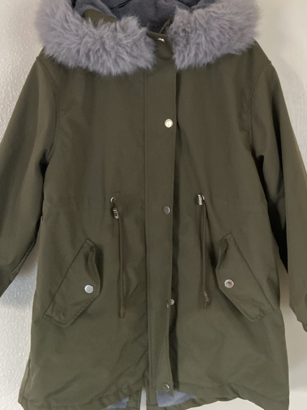 Olive green faux fur hooded jacket